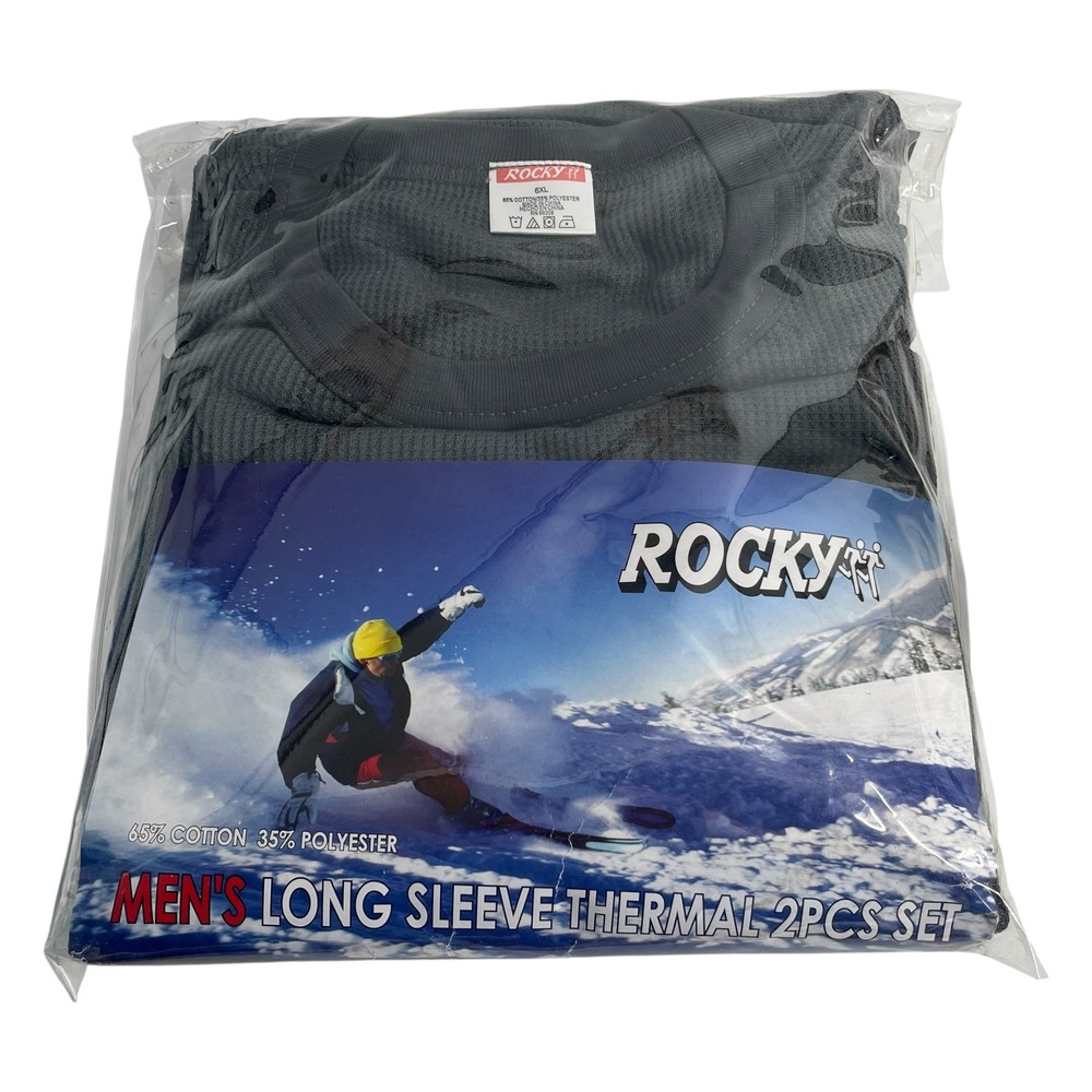 Rocky Men 6XL Charcoal Gray Thermal Underwear 2 Piece Set Long Sleeve